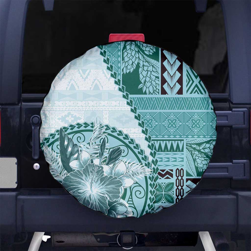 Samoa Siapo Elegant Spare Tire Cover Hibiscus Teal Motifs LT05 No hole Teal - Polynesian Pride