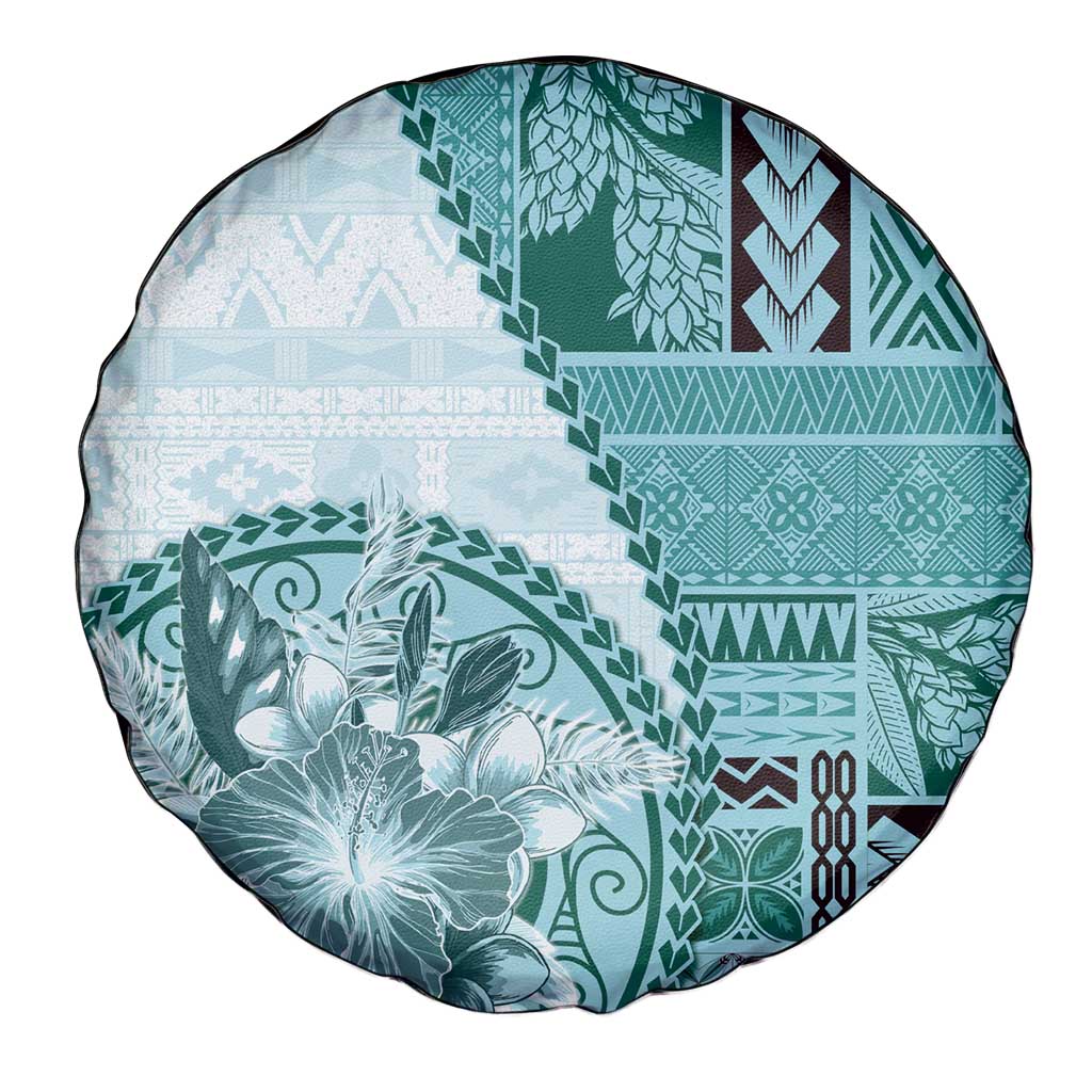 Samoa Siapo Elegant Spare Tire Cover Hibiscus Teal Motifs LT05 - Polynesian Pride