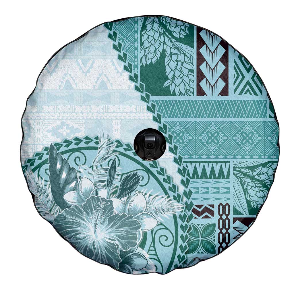 Samoa Siapo Elegant Spare Tire Cover Hibiscus Teal Motifs LT05 - Polynesian Pride