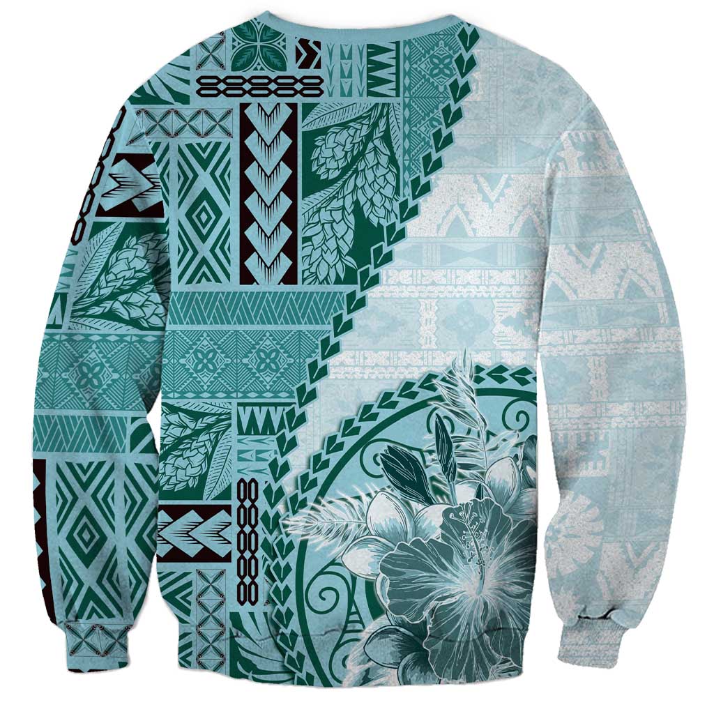 Samoa Siapo Elegant Sweatshirt Hibiscus Teal Motifs - Polynesian Pride