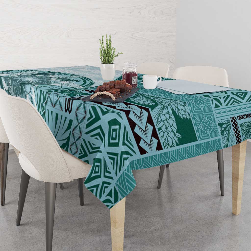 Samoa Siapo Elegant Tablecloth Hibiscus Teal Motifs - Polynesian Pride
