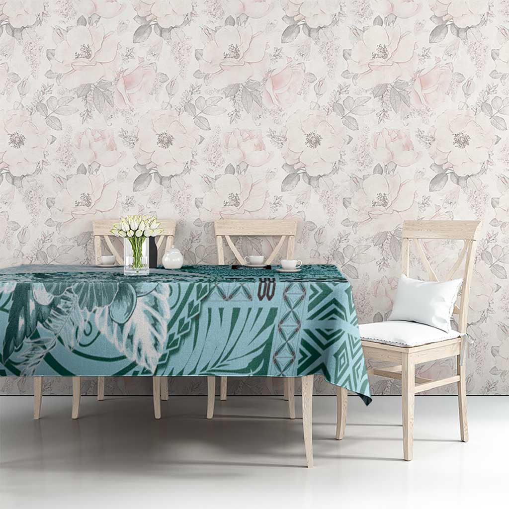 Samoa Siapo Elegant Tablecloth Hibiscus Teal Motifs - Polynesian Pride