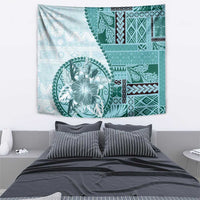 Samoa Siapo Elegant Tapestry Hibiscus Teal Motifs - Polynesian Pride