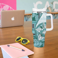 Samoa Siapo Elegant Tumbler With Handle Hibiscus Teal Motifs - Polynesian Pride