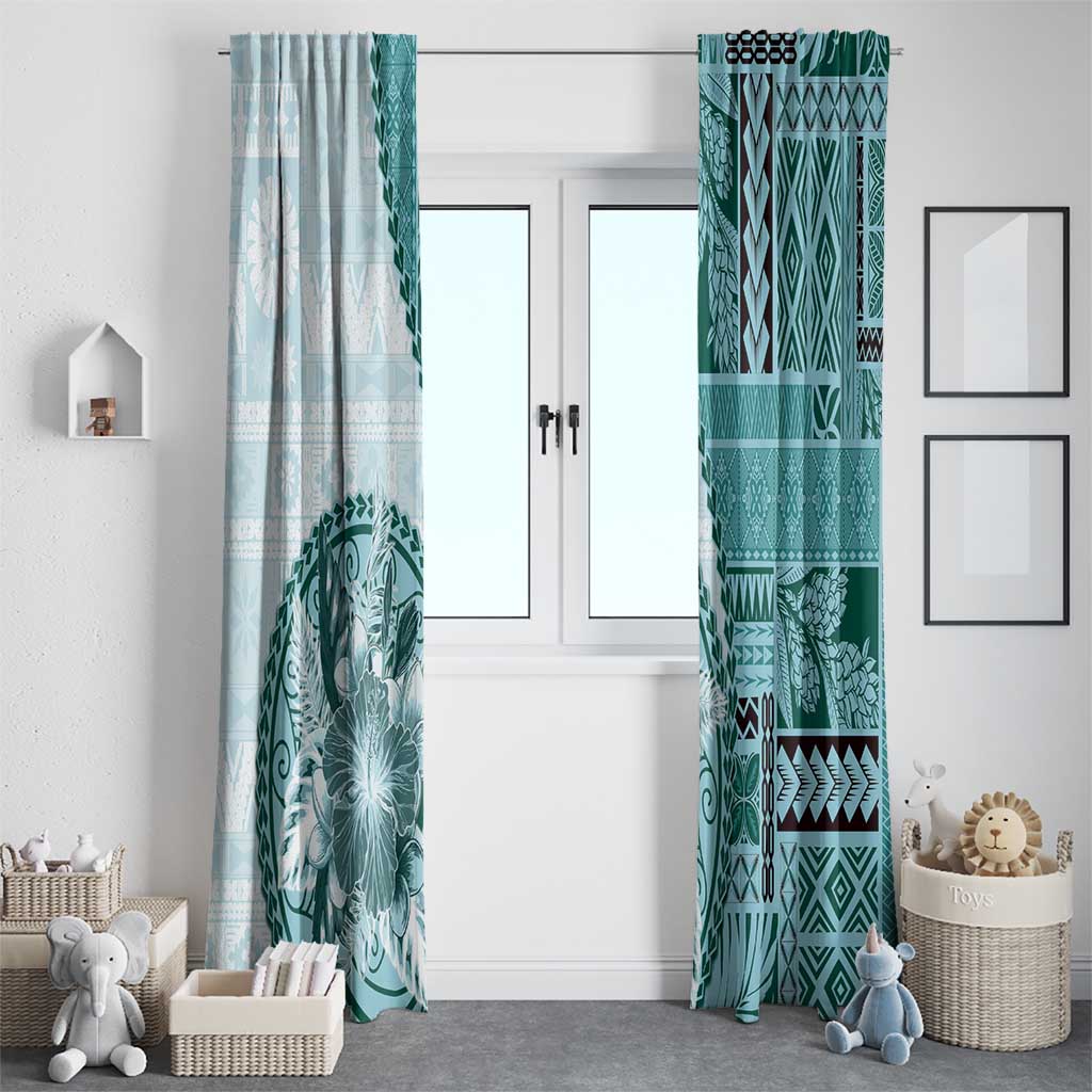Samoa Siapo Elegant Window Curtain Hibiscus Teal Motifs - Polynesian Pride