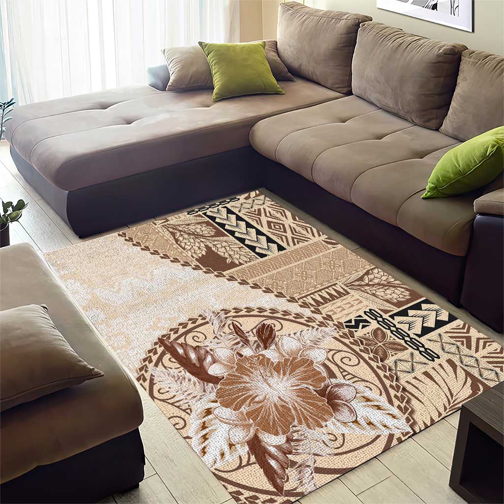 Samoa Siapo Elegant Area Rug Hibiscus Beige Motifs - Polynesian Pride