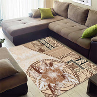 Samoa Siapo Elegant Area Rug Hibiscus Beige Motifs - Polynesian Pride