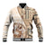 Samoa Siapo Elegant Baseball Jacket Hibiscus Beige Motifs - Polynesian Pride