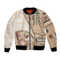 Samoa Siapo Elegant Bomber Jacket Hibiscus Beige Motifs LT05 Unisex Beige - Polynesian Pride