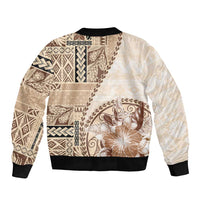 Samoa Siapo Elegant Bomber Jacket Hibiscus Beige Motifs LT05 - Polynesian Pride