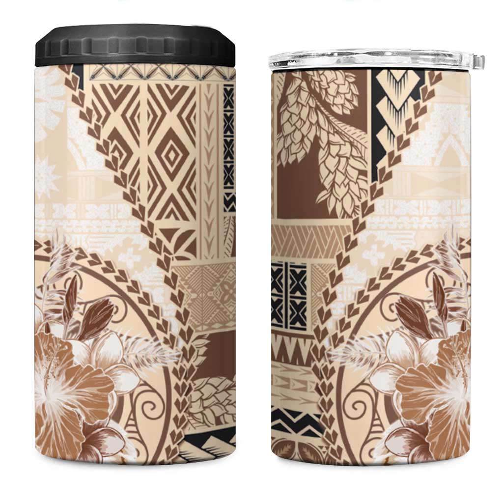 Samoa Siapo Elegant 4 in 1 Can Cooler Tumbler Hibiscus Beige Motifs - Polynesian Pride