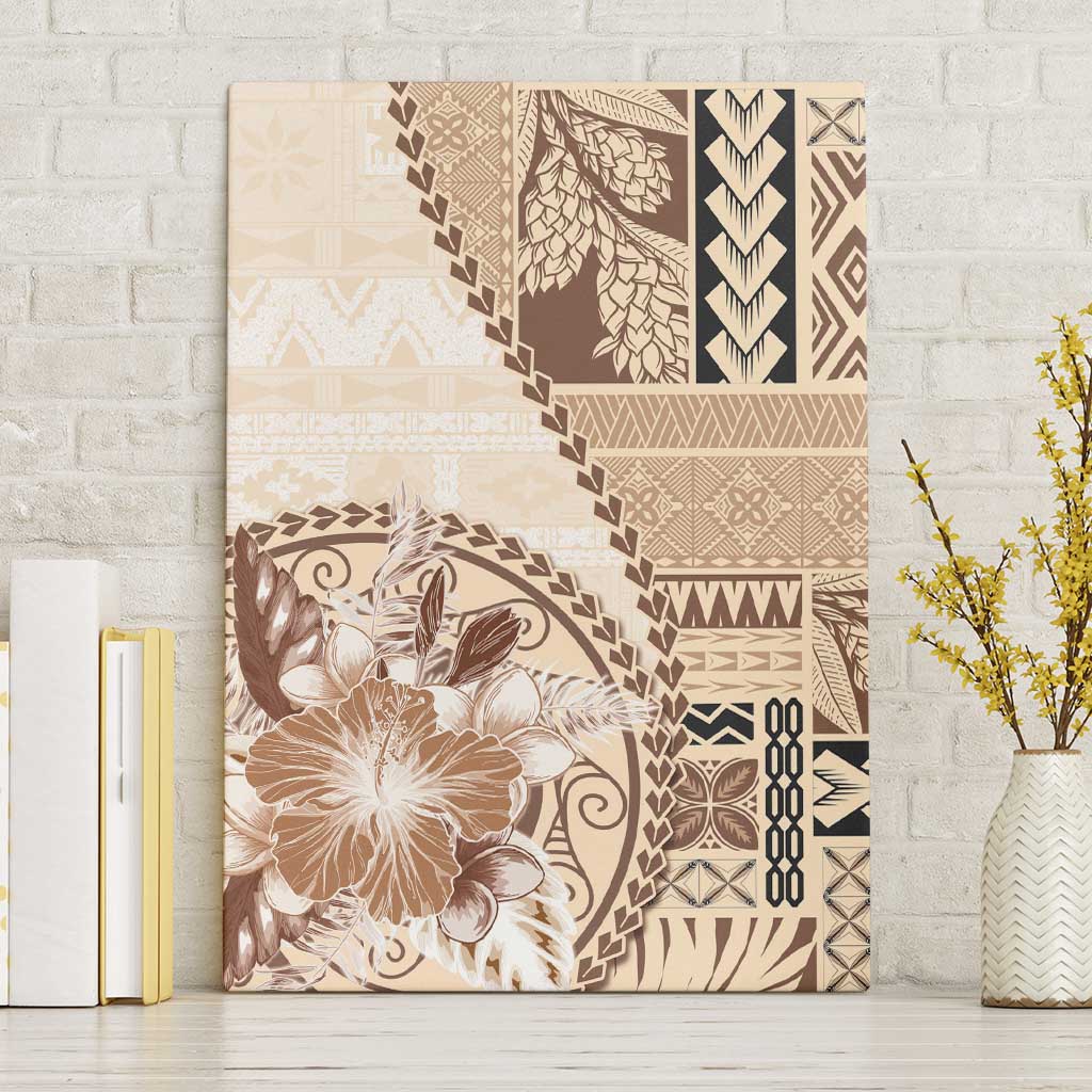 Samoa Siapo Elegant Canvas Wall Art Hibiscus Beige Motifs - Polynesian Pride