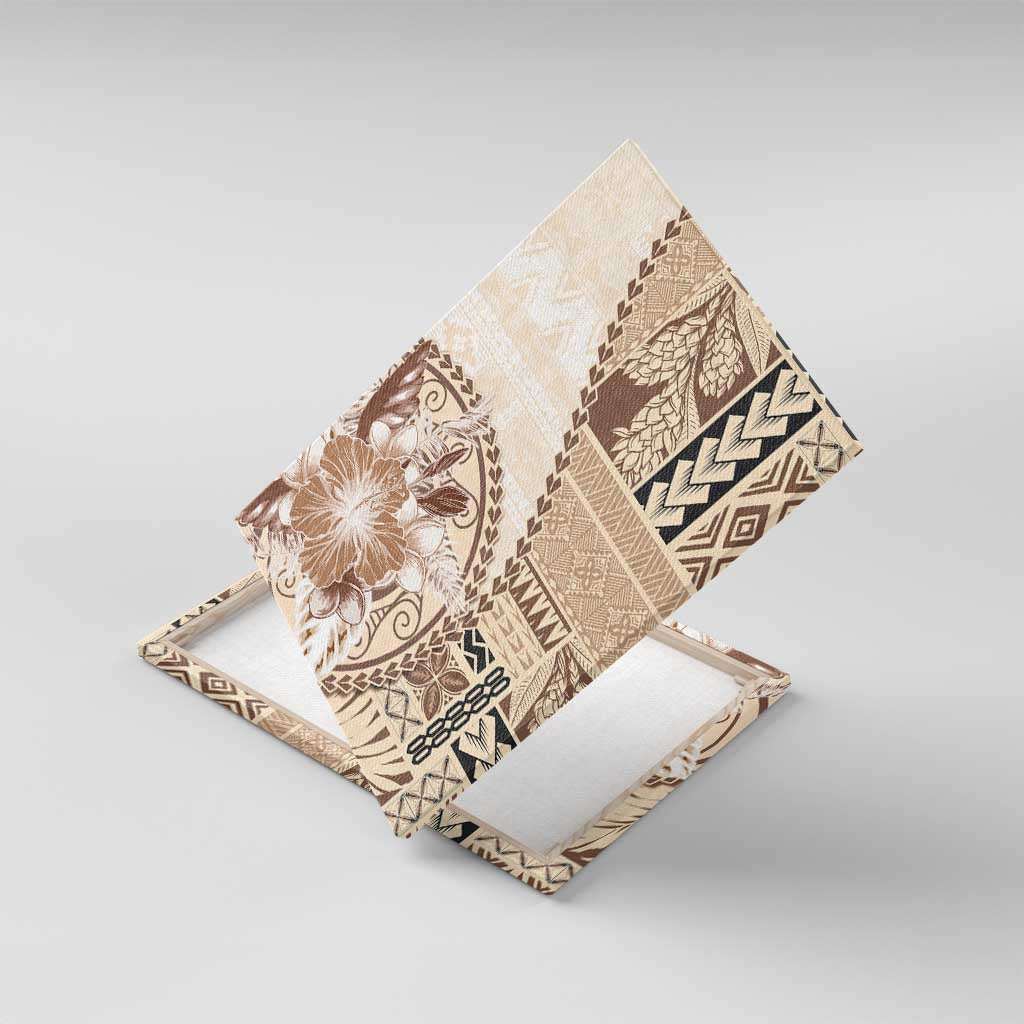 Samoa Siapo Elegant Canvas Wall Art Hibiscus Beige Motifs - Polynesian Pride