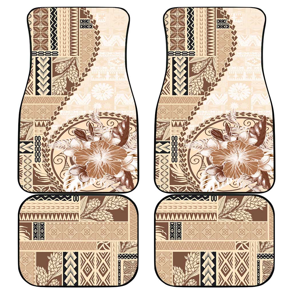Samoa Siapo Elegant Car Mats Hibiscus Beige Motifs - Polynesian Pride