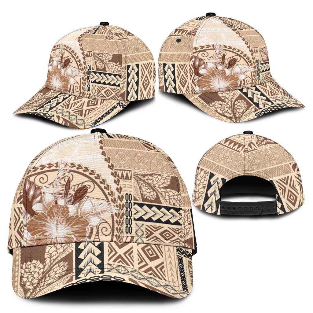 Samoa Siapo Elegant Classic Cap Hibiscus Beige Motifs - Polynesian Pride