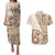 Samoa Siapo Elegant Couples Matching Puletasi and Hawaiian Shirt Hibiscus Beige Motifs - Polynesian Pride
