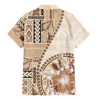 Samoa Siapo Elegant Family Matching Mermaid Dress and Hawaiian Shirt Hibiscus Beige Motifs - Polynesian Pride