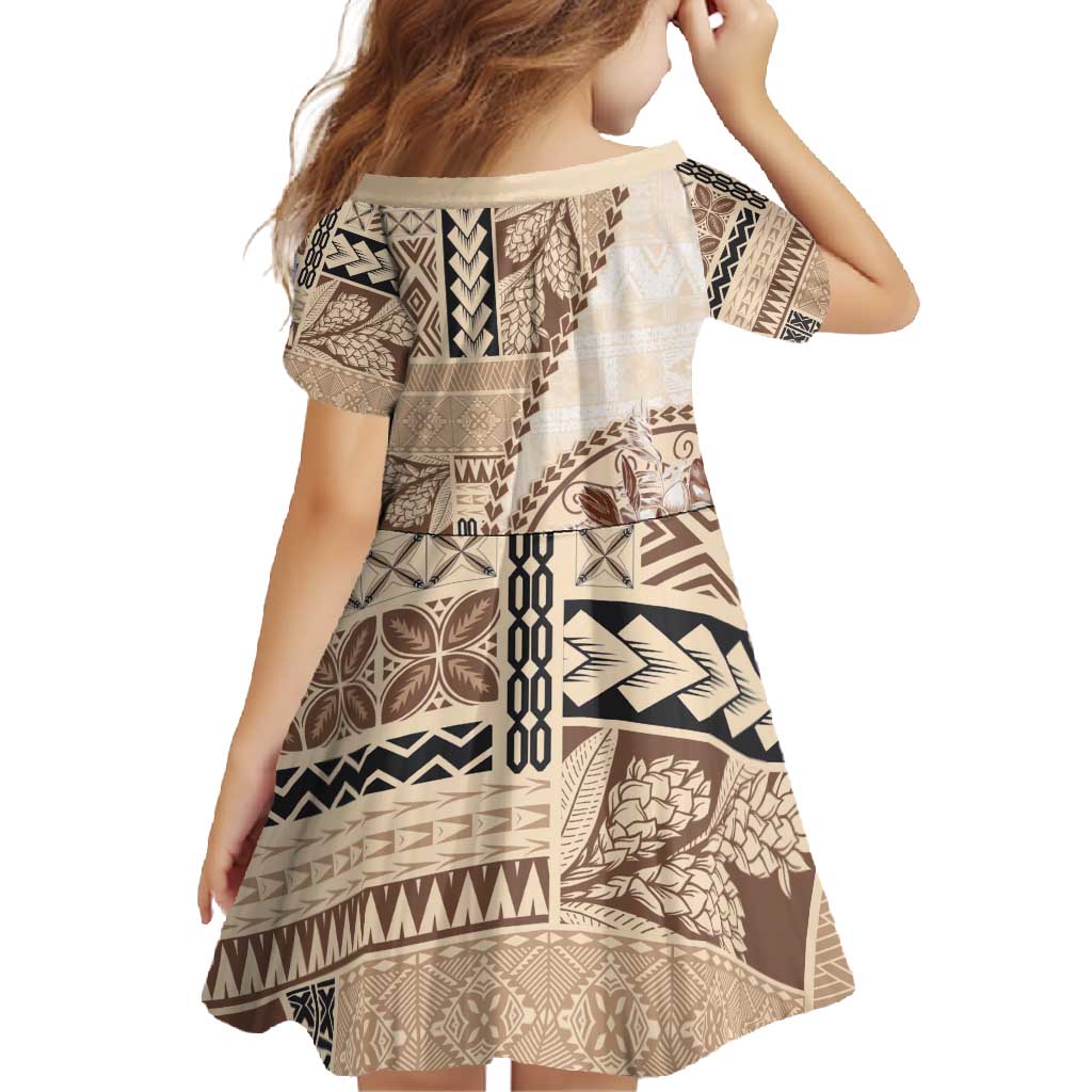 Samoa Siapo Elegant Family Matching Off Shoulder Maxi Dress and Hawaiian Shirt Hibiscus Beige Motifs - Polynesian Pride