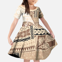 Samoa Siapo Elegant Family Matching Summer Maxi Dress and Hawaiian Shirt Hibiscus Beige Motifs - Polynesian Pride