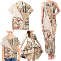 Samoa Siapo Elegant Family Matching Tank Maxi Dress and Hawaiian Shirt Hibiscus Beige Motifs - Polynesian Pride