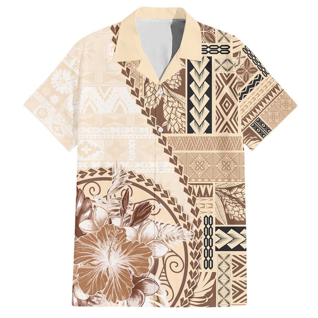 Samoa Siapo Elegant Hawaiian Shirt Hibiscus Beige Motifs LT05 Beige - Polynesian Pride
