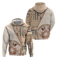 Samoa Siapo Elegant Hoodie Hibiscus Beige Motifs - Polynesian Pride