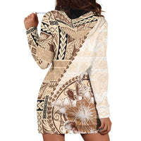 Samoa Siapo Elegant Hoodie Dress Hibiscus Beige Motifs LT05 - Polynesian Pride