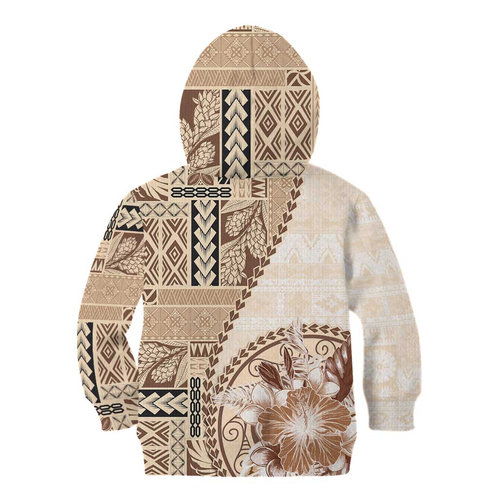 Samoa Siapo Elegant Kid Hoodie Hibiscus Beige Motifs - Polynesian Pride