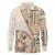 Samoa Siapo Elegant Long Sleeve Polo Shirt Hibiscus Beige Motifs - Polynesian Pride
