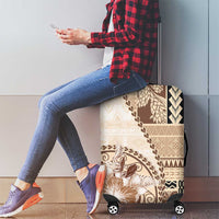 Samoa Siapo Elegant Luggage Cover Hibiscus Beige Motifs - Polynesian Pride