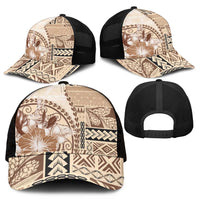 Samoa Siapo Elegant Mesh Trucker Cap Hibiscus Beige Motifs - Polynesian Pride