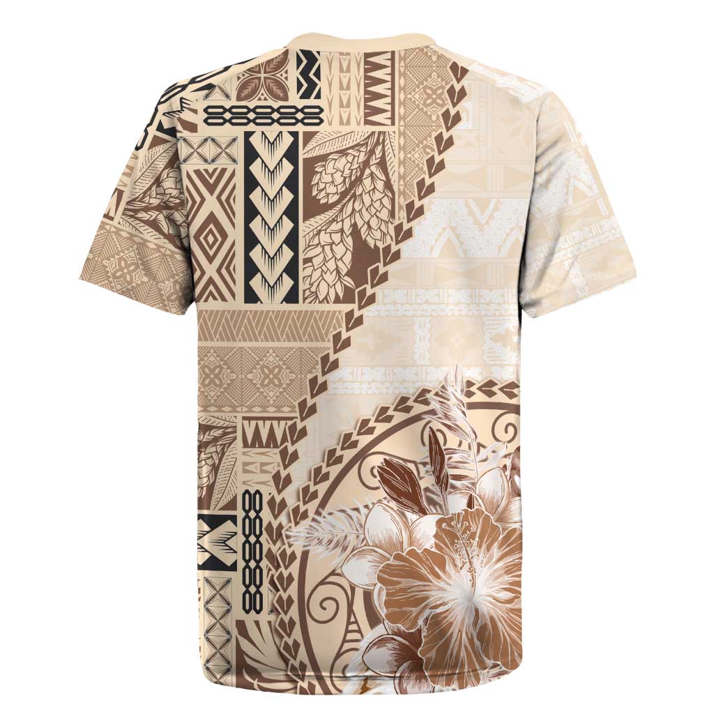 Samoa Siapo Elegant Rugby Jersey Hibiscus Beige Motifs - Polynesian Pride