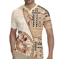 Samoa Siapo Elegant Rugby Jersey Hibiscus Beige Motifs - Polynesian Pride
