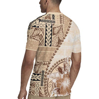 Samoa Siapo Elegant Rugby Jersey Hibiscus Beige Motifs - Polynesian Pride