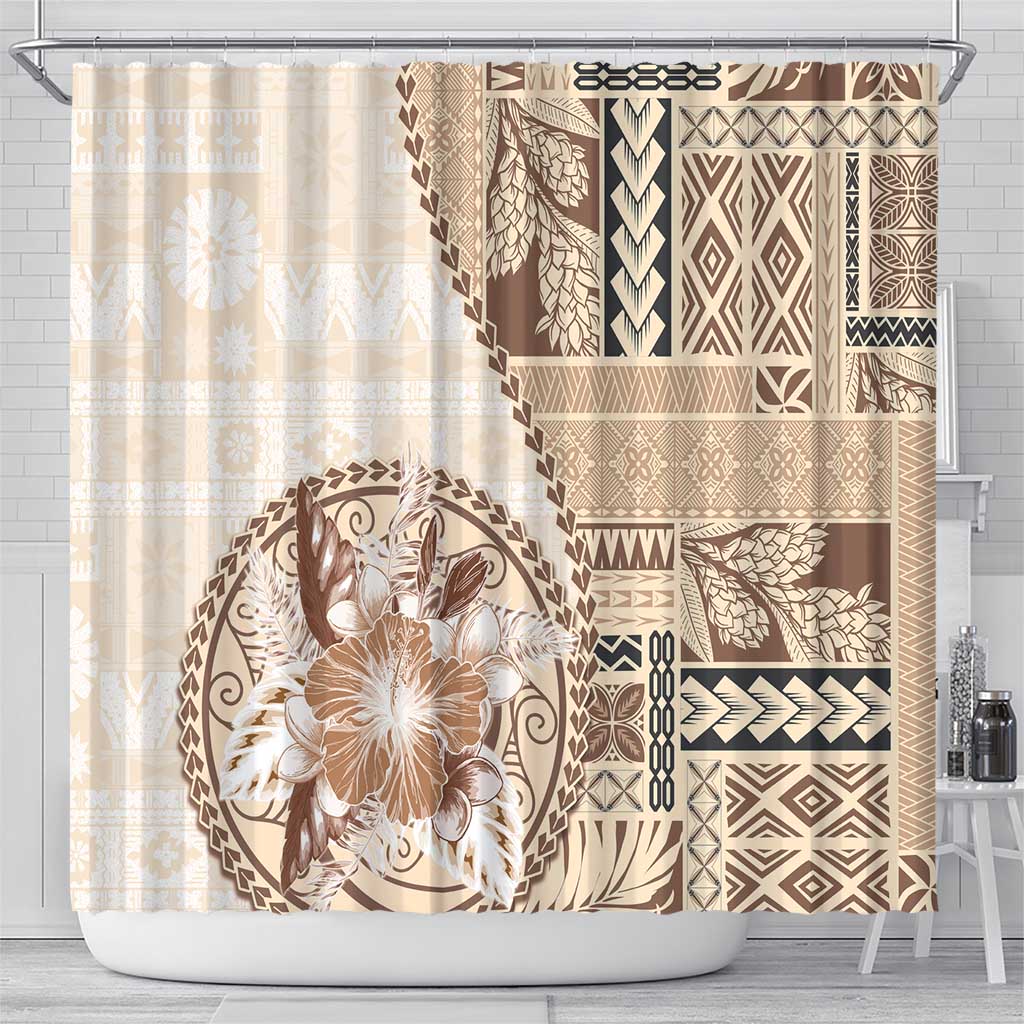 Samoa Siapo Elegant Shower Curtain Hibiscus Beige Motifs - Polynesian Pride