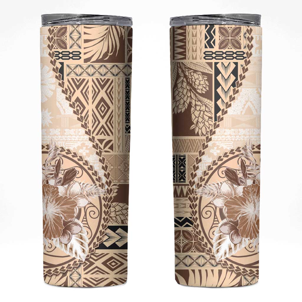 Samoa Siapo Elegant Skinny Tumbler Hibiscus Beige Motifs LT05 Beige - Polynesian Pride