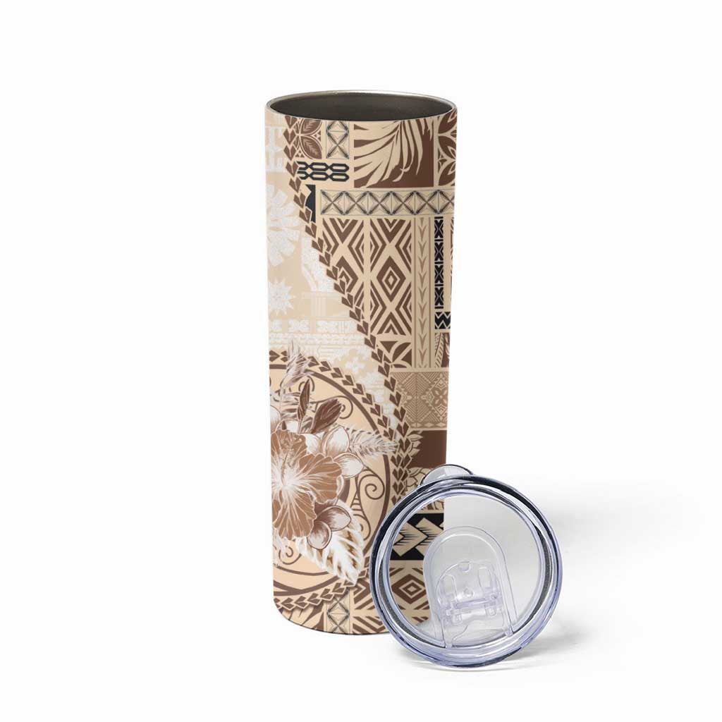 Samoa Siapo Elegant Skinny Tumbler Hibiscus Beige Motifs LT05 - Polynesian Pride