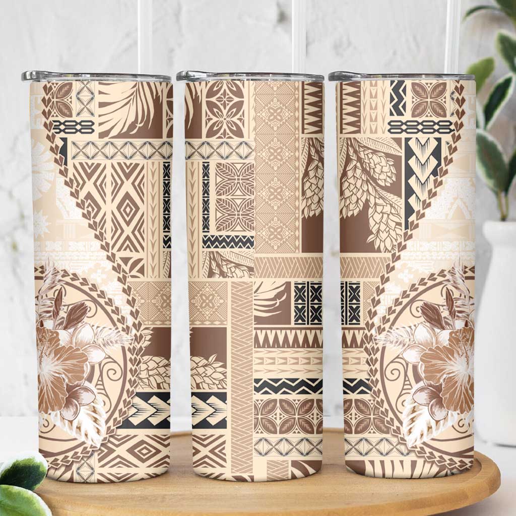 Samoa Siapo Elegant Skinny Tumbler Hibiscus Beige Motifs LT05 - Polynesian Pride