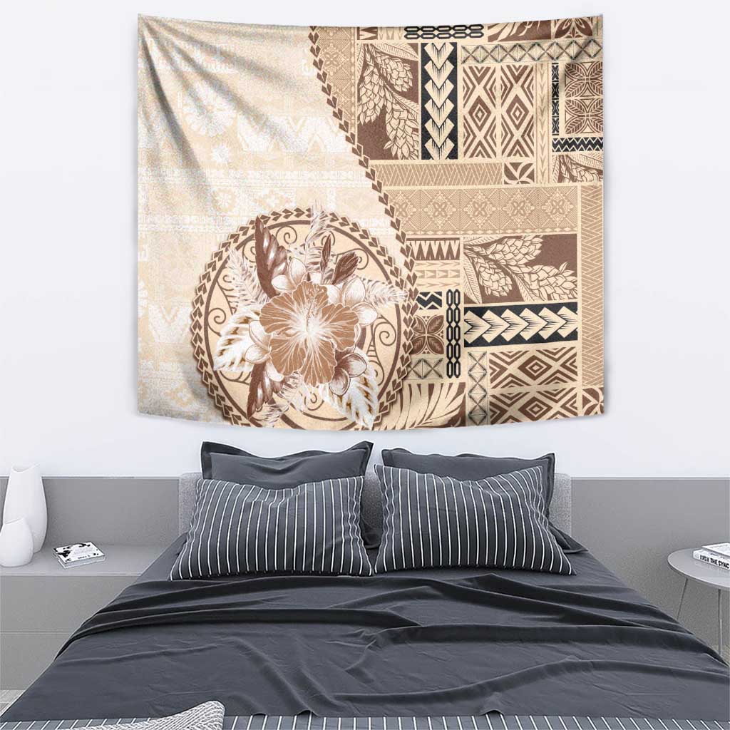 Samoa Siapo Elegant Tapestry Hibiscus Beige Motifs - Polynesian Pride
