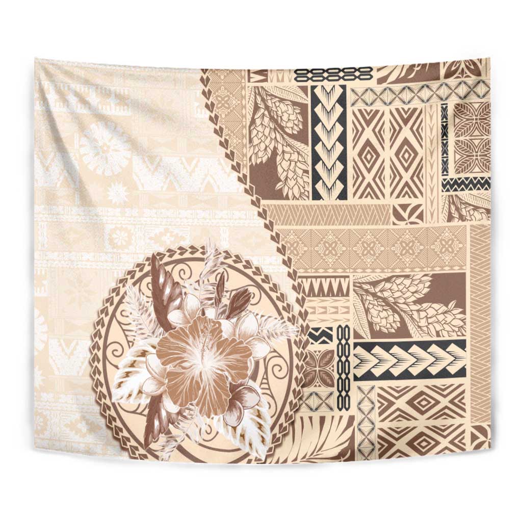 Samoa Siapo Elegant Tapestry Hibiscus Beige Motifs - Polynesian Pride