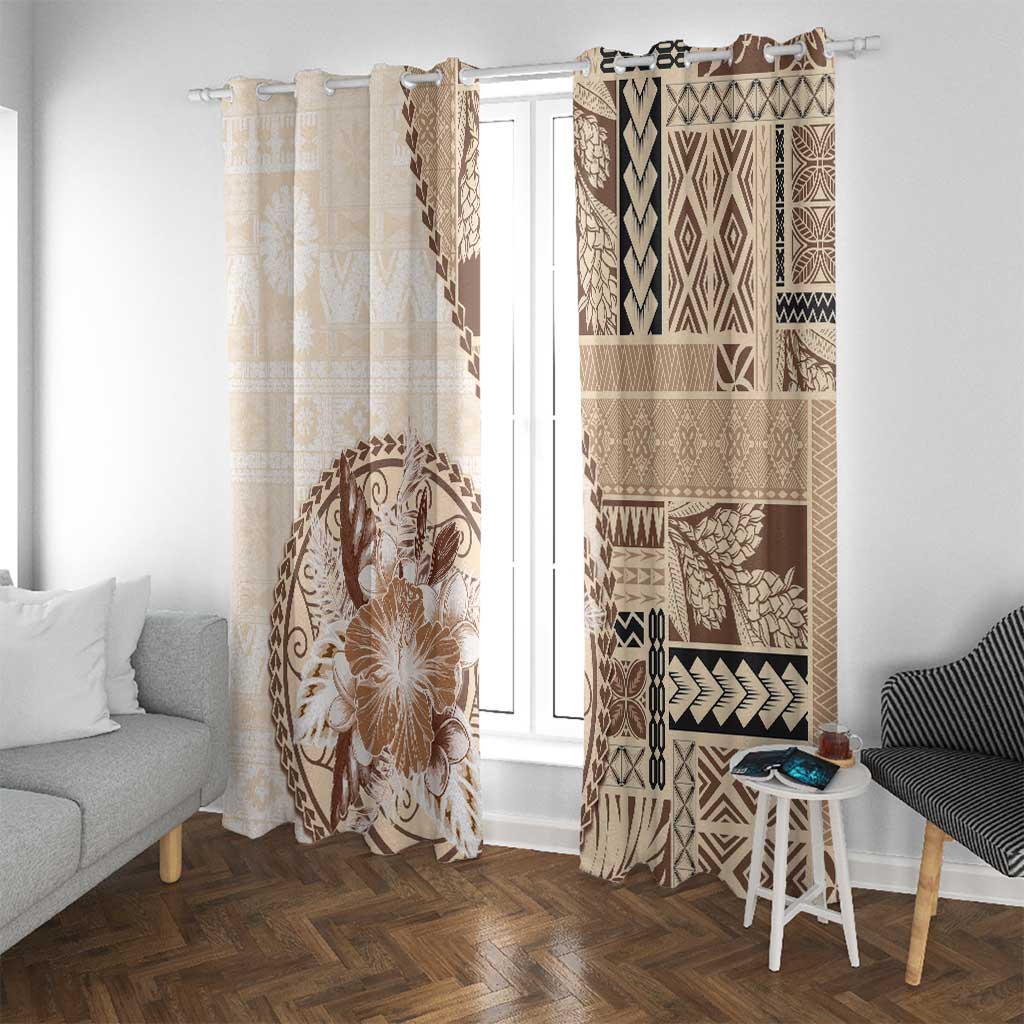 Samoa Siapo Elegant Window Curtain Hibiscus Beige Motifs - Polynesian Pride