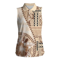Samoa Siapo Elegant Women Sleeveless Polo Shirt Hibiscus Beige Motifs LT05 Female Beige - Polynesian Pride