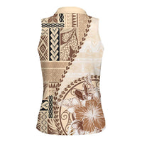 Samoa Siapo Elegant Women Sleeveless Polo Shirt Hibiscus Beige Motifs LT05 - Polynesian Pride