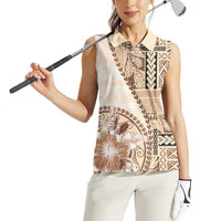 Samoa Siapo Elegant Women Sleeveless Polo Shirt Hibiscus Beige Motifs LT05 - Polynesian Pride