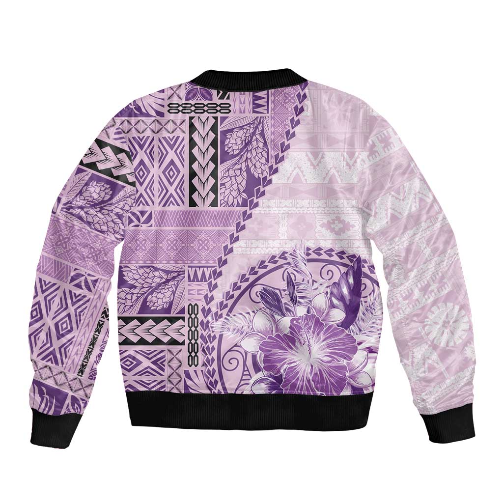 Samoa Siapo Elegant Bomber Jacket Hibiscus Violet Motifs LT05 - Polynesian Pride