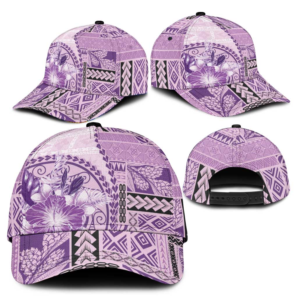 Samoa Siapo Elegant Classic Cap Hibiscus Violet Motifs - Polynesian Pride
