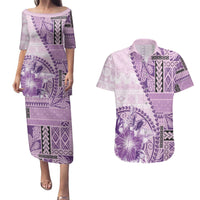 Samoa Siapo Elegant Couples Matching Puletasi and Hawaiian Shirt Hibiscus Violet Motifs LT05 Violet - Polynesian Pride