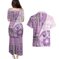 Samoa Siapo Elegant Couples Matching Puletasi and Hawaiian Shirt Hibiscus Violet Motifs LT05 - Polynesian Pride