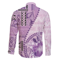 Samoa Siapo Elegant Family Matching Long Sleeve Bodycon Dress and Hawaiian Shirt Hibiscus Violet Motifs - Polynesian Pride