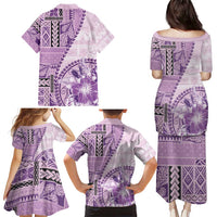 Samoa Siapo Elegant Family Matching Puletasi and Hawaiian Shirt Hibiscus Violet Motifs - Polynesian Pride